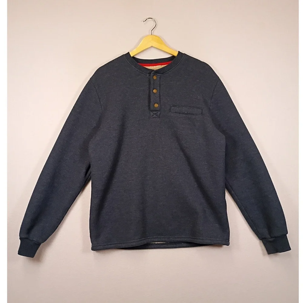 Gorpcore Coleman Mens Medium Blue Sherpa Lined Waffle Knit Henley Pullover